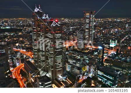 從東京都展望台眺望新宿摩天大樓的秋季夜景 105403195