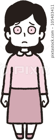 一個女人面向前方,睜大眼睛,閉著嘴的全身插圖 一個女人面向前方,睜大眼睛,閉著嘴的全身插圖 105403411
