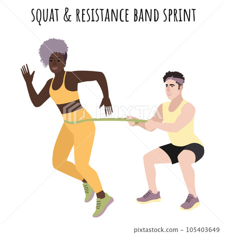 Squat and resistance band sprint partner workout 105403649