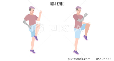 Man with a prosthetic hand doing high knee 105403652