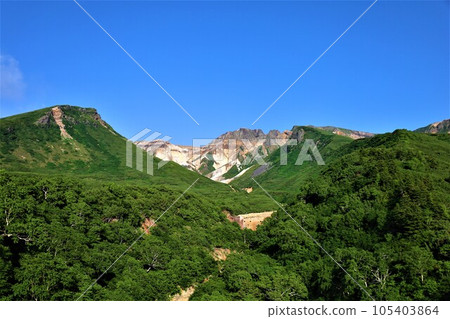 從十勝岳溫泉湯本凌雲閣遠眺北海道雄偉的十胜山 105403864