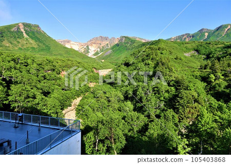 從十勝岳溫泉湯本凌雲閣遠眺北海道雄偉的十胜山 105403868