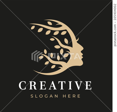 Illustration of logo design Beautiful face with vine roots and leaves can be used Premium Care and Beauty Logo Illustration of logo design Beautiful face with vine roots and leaves can be used Premium Care and Beauty Logo 105404002