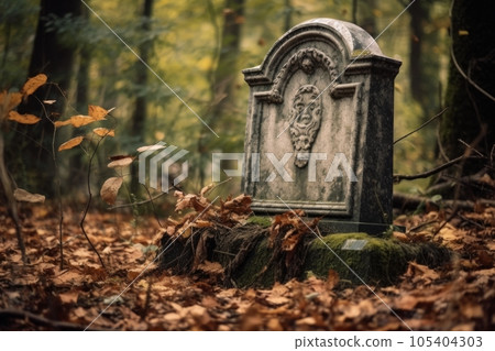 Tombstone in a deserted cemetery in the forest: AI work Tombstone in a deserted cemetery in the forest: AI work 105404303