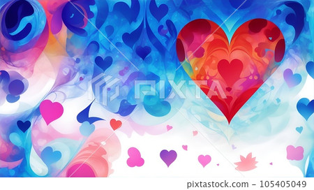 Geometric colorful wallpaper with heart motif 105405049