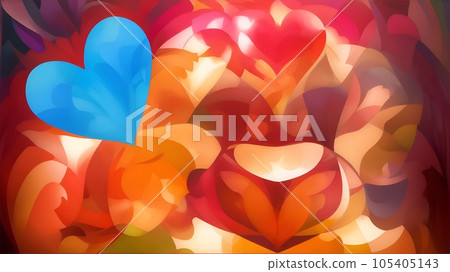 Geometric colorful wallpaper with heart motif 105405143