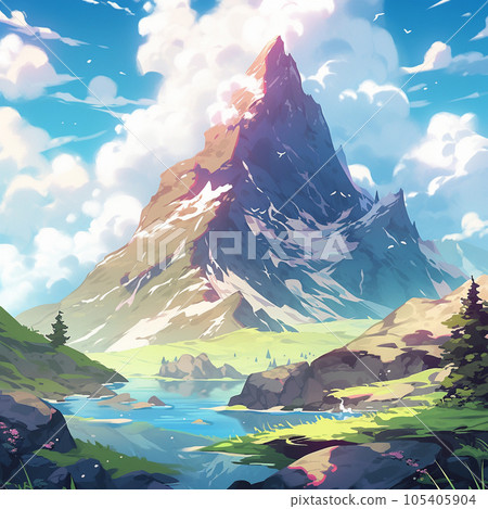 Anime-style mountain background illustration Generative AI 105405904
