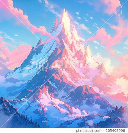 Anime-style mountain background illustration Generative AI 105405906
