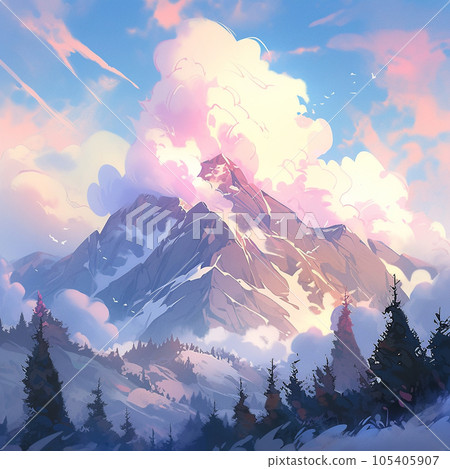 Anime-style mountain background illustration Generative AI 105405907