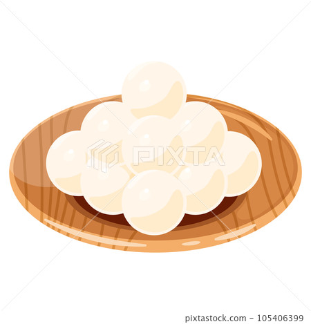Tsukimi dumplings served on a wooden plate 2 Tsukimi dumplings served on a wooden plate 2 105406399