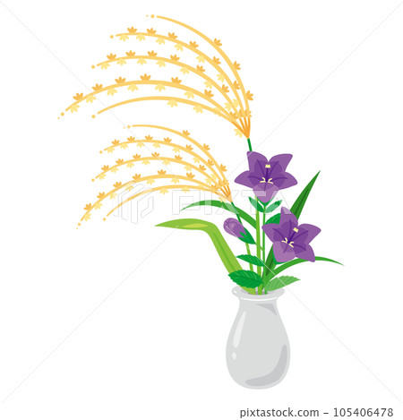 Japanese pampas grass and bellflower in a vase 105406478