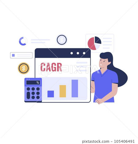Business compound average growth rate illustration. Flat vector illustration isolated on white background Business compound average growth rate illustration. Flat vector illustration isolated on white background 105406491