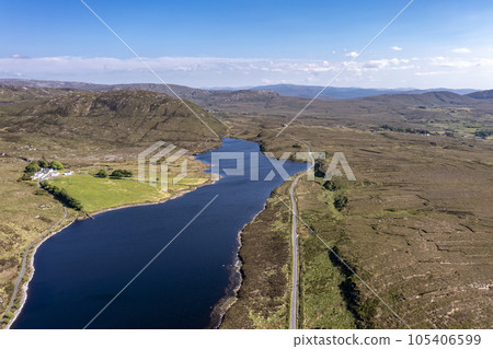 Aerial of lough Keel by Crolly, County Donegal - Ireland. 105406599