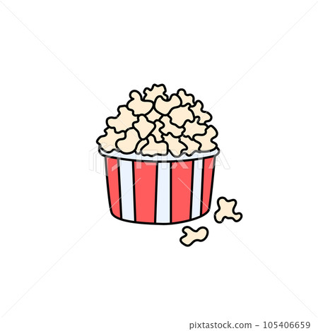 Popcorn Bucket, pop corn box doodle element isolated. Vector outline illustration of snack. Hand drawn cute doodles Popcorn Bucket, pop corn box doodle element isolated. Vector outline illustration of snack. Hand drawn cute doodles 105406659