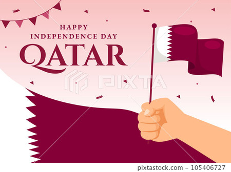 Happy Qatar Independence Day Vector Illustration on 3 September with Waving Flag Background in Flat Cartoon Hand Drawn Landing Page Templates 105406727