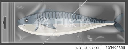Transparent plastic bag with fish in vacuum. Evacuated mackerel in polyethylene packaging 105406866
