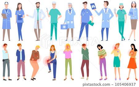 Medical specialists treating various diseases. People with sore body suffering from severe pain 105406937