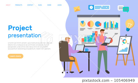 Employees working with business data analysing. Men make presentation of project, new startup 105406949