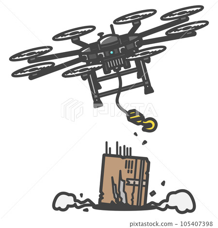 Crashed and broken large logistics/industrial cargo drone equipped with a hoist/winch mechanism Crashed and broken large logistics/industrial cargo drone equipped with a hoist/winch mechanism 105407398