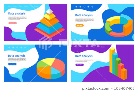 Analyze statistical indicators, business data. Work with marketing research. Data analysis isometric 105407405