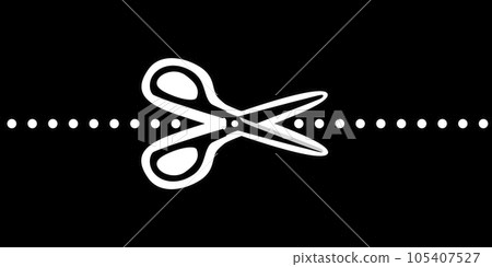 Illustration of a cut line to cut paper with scissors along the dotted line 105407527