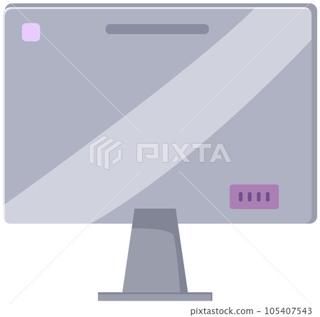 Gray monitor LCD display back view. Monitor computer equipment isolated electronic device 105407543