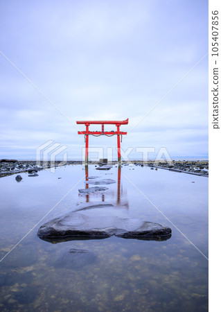 The underwater torii gate of Oo-jinja Shrine at low tide, Tara-cho, Saga Prefecture The underwater torii gate of Oo-jinja Shrine at low tide, Tara-cho, Saga Prefecture 105407856