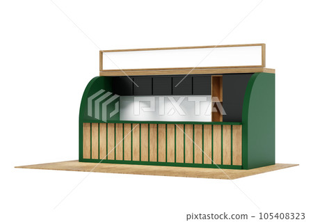Green and wood booth exhibition stand display mockup design for event trade show, 3D rendering. Green and wood booth exhibition stand display mockup design for event trade show, 3D rendering. 105408323