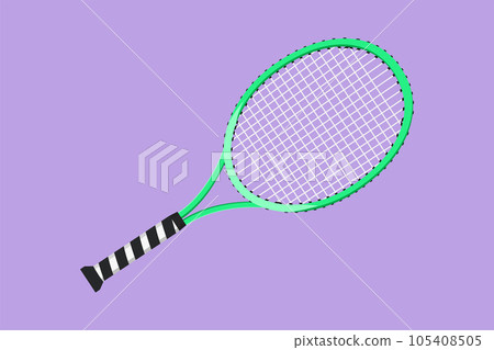 Graphic flat design drawing tennis racket logotype label template symbol. Tennis gear for game. Tennis court sport. Tennis as sport, hobby, classes. Outdoor activity. Cartoon style vector illustration Graphic flat design drawing tennis racket logotype label template symbol. Tennis gear for game. Tennis court sport. Tennis as sport, hobby, classes. Outdoor activity. Cartoon style vector illustration 105408505