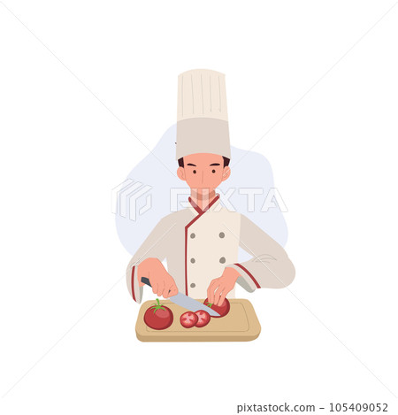 Male Chef Preparing Delicious Meal. Chef Chopping Vegetables in Kitchen . Fresh Organic Ingredients for Cooking Male Chef Preparing Delicious Meal. Chef Chopping Vegetables in Kitchen . Fresh Organic Ingredients for Cooking 105409052