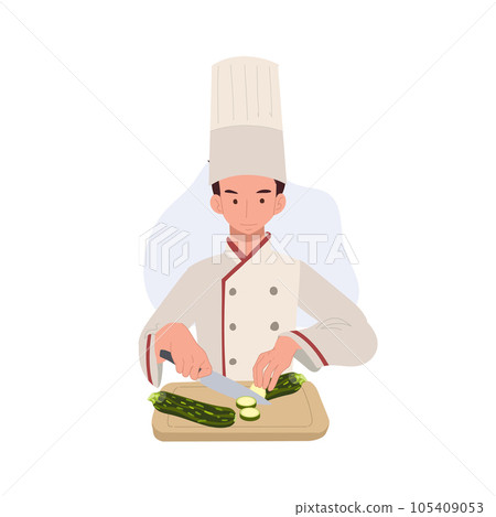 Male Chef Preparing Delicious Meal. Chef Chopping Vegetables in Kitchen . Fresh Organic Ingredients for Cooking Male Chef Preparing Delicious Meal. Chef Chopping Vegetables in Kitchen . Fresh Organic Ingredients for Cooking 105409053