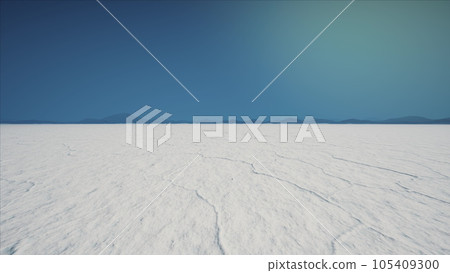 Bonneville Salt Flats landscape with rain storm clouds in distance 105409300