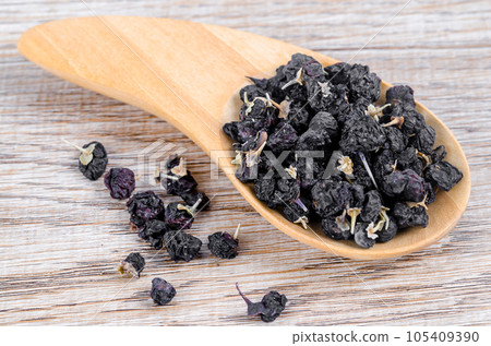 Black wolfberries or black goji berries Chinese herbs commonly used in traditional Chinese medicine. 105409390
