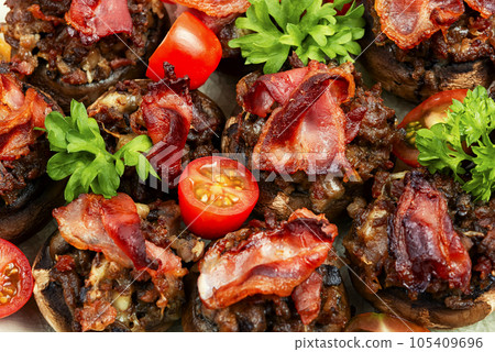 Grilled stuffed mushrooms. Grilled stuffed mushrooms. 105409696