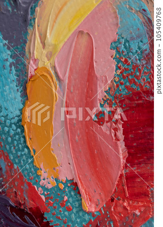 Fragment of multicolored texture painting. Abstract art background. oil on canvas. Rough brushstrokes of paint. Fragment of multicolored texture painting. Abstract art background. oil on canvas. Rough brushstrokes of paint. 105409768