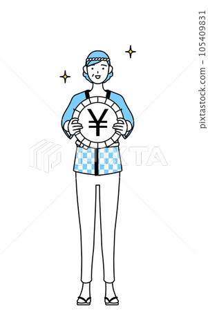 An image of foreign exchange gains and a strong yen, a senior woman wearing a summer festival happi coat An image of foreign exchange gains and a strong yen, a senior woman wearing a summer festival happi coat 105409831