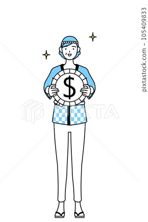 An image of foreign exchange gains and a strong dollar, a senior woman wearing a summer festival happi coat 105409833