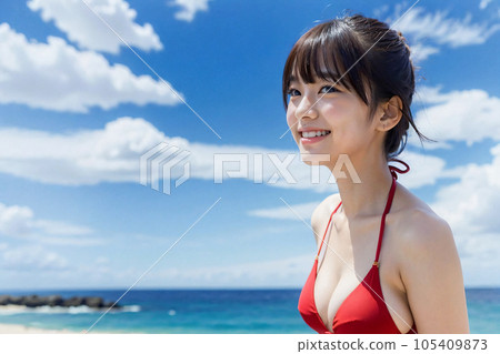 A young woman in a red bikini smiling against - Stock Illustration  [105409873] - PIXTA