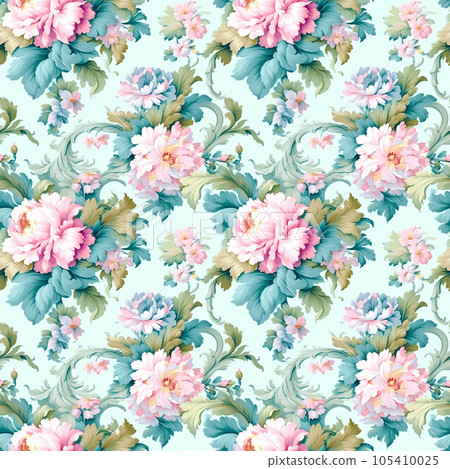 Seamless illustration of gorgeous floral rococo... - Stock Illustration ...