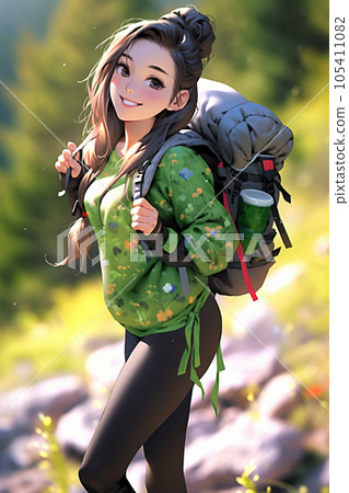 A young woman hiking Anime-style Generative AI 105411082