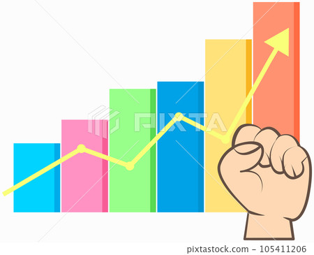 Graph presentation with diagram and human hand, raised fist symbol of strength, success in business Graph presentation with diagram and human hand, raised fist symbol of strength, success in business 105411206