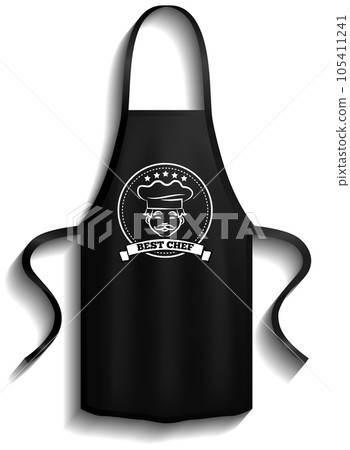 Aprons next to icons of kitchen utensils. Clothes element, protective clothing, toque for cooking 105411241