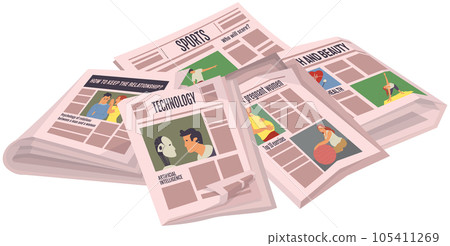 Vintage newspaper set. News articles newsprint magazine old design. Printing text in preess Vintage newspaper set. News articles newsprint magazine old design. Printing text in preess 105411269