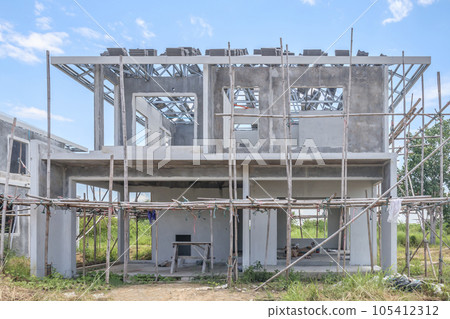 construction residential new house with prefabrication system in progress at building site construction residential new house with prefabrication system in progress at building site 105412312