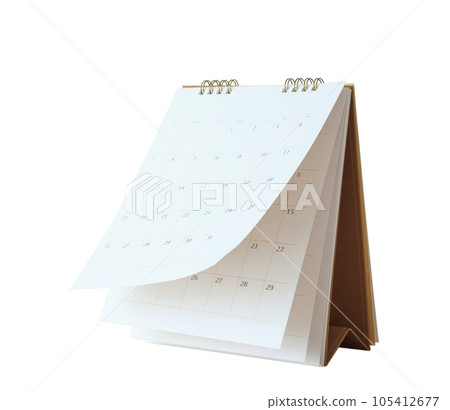 White paper desk calendar flipping page mockup isolated on white background 105412677
