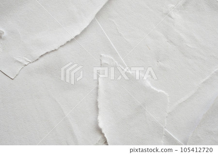 Blank white torn damaged paper poster texture background 105412720