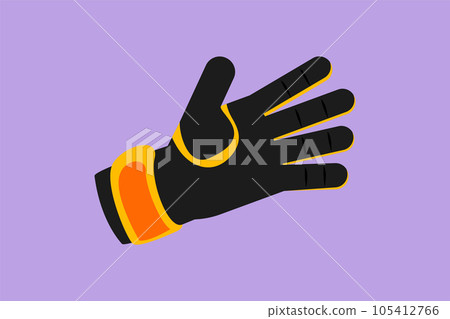 Character flat drawing soccer goalkeeper gloves logo. Goalkeeper protection gloves. Outdoor sport. Sports inventory for competitive and competition game tournament. Cartoon design vector illustration 105412766