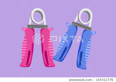 Cartoon flat style drawing of spring expander for hand, hand trainer, sports equipment, bodybuilding, for muscle formation. Exercise fitness power strength healthy. Graphic design vector illustration 105412776