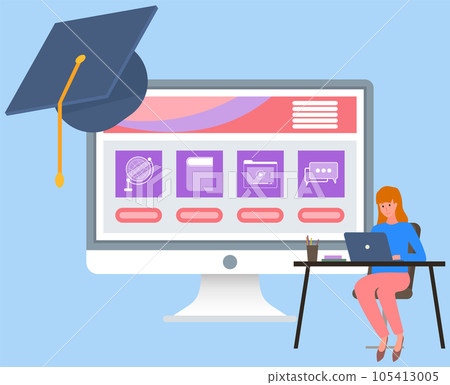 Best method of self education, girl studying with laptop. Various online training courses Best method of self education, girl studying with laptop. Various online training courses 105413005