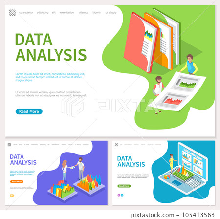 Employees analyze statistical indicators, business data. Characters work with marketing research Employees analyze statistical indicators, business data. Characters work with marketing research 105413563